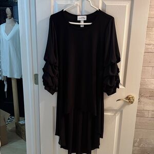 Joseph Ribkoff Black High Low Dress / Top with Ruffled Sleeves worn 1 time new